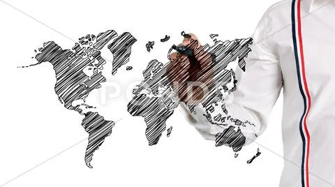 Hand drawing world map Stock Illustration