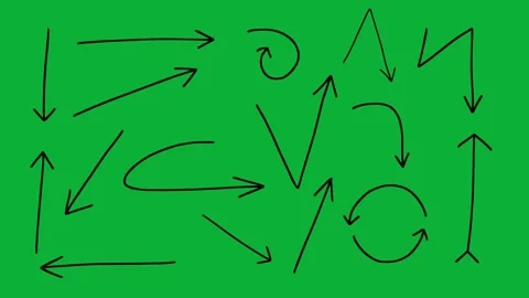 Hand drawn 2d animated arrows and doodle directional elements on a green screen Stock Footage 328988538
