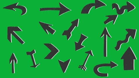 Hand drawn 2d animated arrows and doodle directional elements on a green screen Stock Footage 328988542