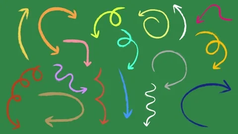 Hand drawn 2d animated arrows and doodle directional elements on a green screen Stock Footage 328988556