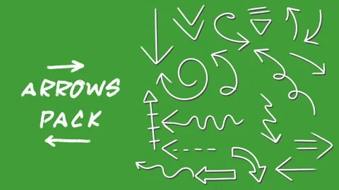 Hand drawn 2d animated arrows and doodle directional elements on a green screen Stockbeeldmateriaal 328988569