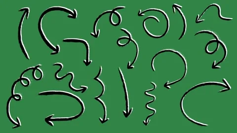 Hand drawn 2d animated arrows and doodle directional elements on a green screen Video stock 328988579