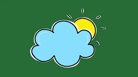 Hand Drawn 2D Animated Cute Weather Sun and Cloud Cartoon Motion Graphic Element Stock Footage 332127407