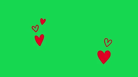 Hand Drawn 2D Animated Floating Hearts Love Pattern on Green Screen Stock Footage 334608725