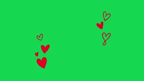 Hand Drawn 2D Animated Floating Hearts Love Pattern on Green Screen Stock Footage 334608726