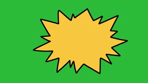 Hand Drawn 2D Animated Yellow Comic Book Explosion Speech Bubble on Green Screen Видео 339335413