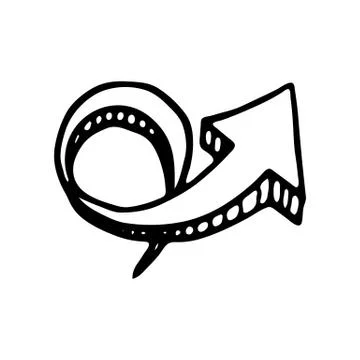 Hand drawn 3D circular arrow doodle icon. Hand drawn black sketch. Sign symbo Stock Illustration