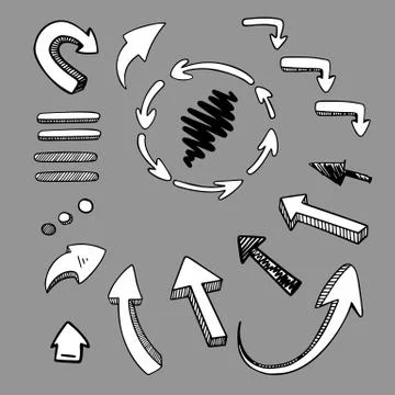 Hand drawn 3D vector arrow collection. Direction signs. Stock Illustration