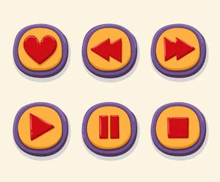 Hand drawn 3d web buttons for the player. Like, rewind, play, pause, stop Stock Illustration