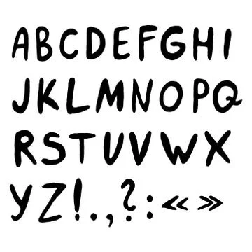 Hand-drawn ABC letters, isolated on white background. Hand drawn ink font, fu Stock Illustration