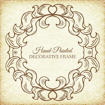 Hand drawn abstract background ornament frame on old paper illus Stock Illustration