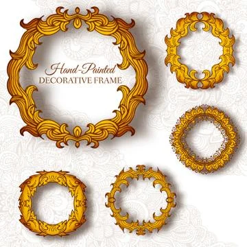 Hand drawn abstract background ornament frame on old paper illus Stock Illustration