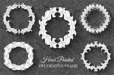 Hand drawn abstract background ornament frame on old paper illus Stock Illustration