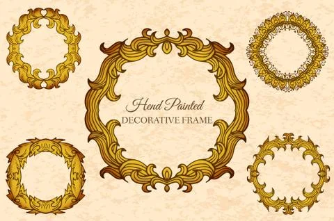 Hand drawn abstract background ornament frame on old paper illus Stock Illustration