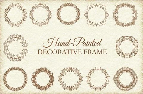 Hand drawn abstract background ornament frame on old paper illus Stock Illustration