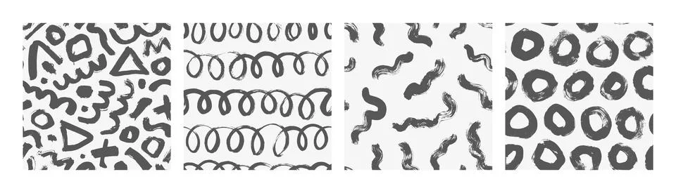 Hand drawn abstract backgrounds in Memphis style. Stock Illustration