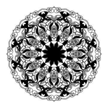 Hand drawn abstract black and white colors lotus flower mandala background Иллюстрация