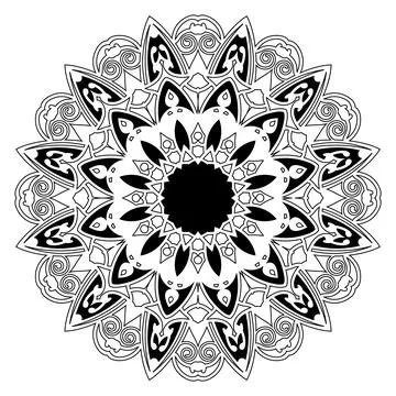 Hand drawn abstract black and white colors lotus flower mandala background Stock Illustration