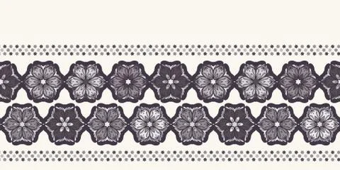 Hand drawn abstract Christmas flower border pattern. Stylized poinsettia floral Stock Illustration
