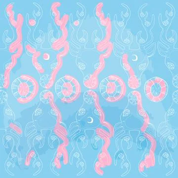 Hand drawn abstract deer head with a Crescent and diamante vector seamless pa Stock Illustration