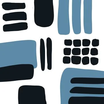 Hand-drawn abstract design elements. Blue pattern of Organic shapes on a wh.. Stock Illustration