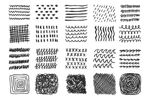 Hand drawn abstract doodle patterns with various shapes and lines. Striketh.. Stock Illustration