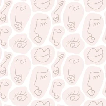 Hand drawn abstract face seamless pattern. Modern minimalism art, aesthetic Stock Illustration