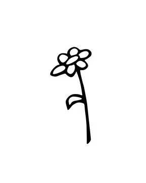 Hand drawn abstract flower on stem. Clip art, black and white stylized botani Stock Illustration