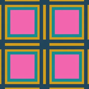 Hand drawn abstract geometric pattern in blue navy pink yellow checks checkered Ilustração Stock