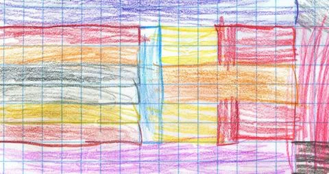 Hand Drawn Abstract Geometric Pattern Sketch on Grid Paper with Colorful Cr.. Stock Illustration