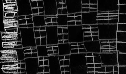 Hand Drawn Abstract Grid Pattern with Chalk Lines on a Textured Black Board.. Stock Illustration
