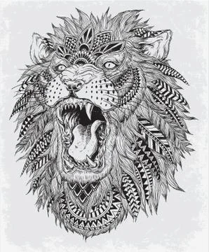 Hand Drawn Abstract Lion Vector Illustration Illustrazione stock