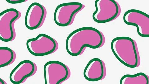 Hand drawn abstract memphis pattern. Doodle pink organic shapes with green Stock Illustration