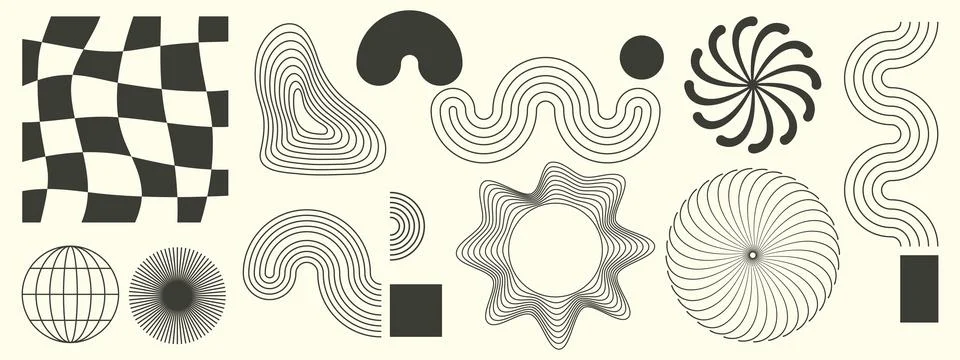 Hand drawn abstract minimal element mid century vector set. Aesthetic conte.. Stock Illustration