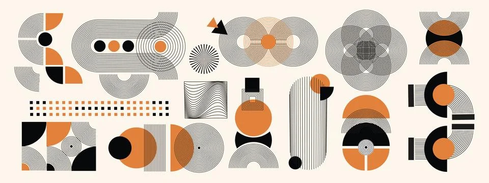 Hand drawn abstract minimal elements set in mid century modern style. Conte.. 스톡 일러스트