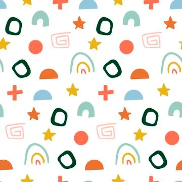 Hand drawn Abstract pattern for kids. Seamless drawn pattern with colorful dots Illustrazione stock
