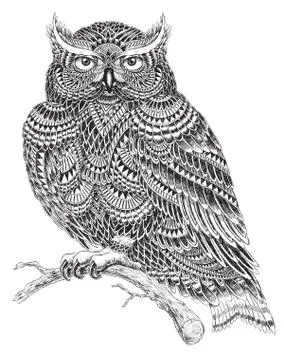 Hand Drawn Abstract Pattern Owl Illustration Stock Illustration