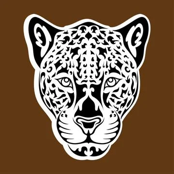 Hand drawn abstract portrait of a leopard or jaguar. Sticker. Vector stylized Stock Illustration