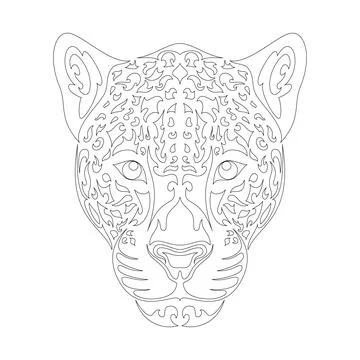 Hand drawn abstract portrait of leopard or jaguar. Vector stylized illustrati Stock Illustration