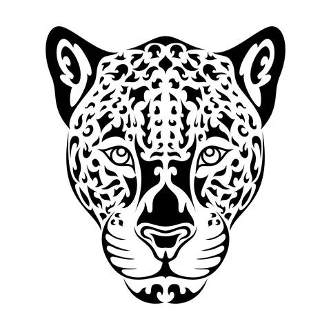 Hand drawn abstract portrait of leopard or jaguar. Vector stylized illustrati Stock Illustration