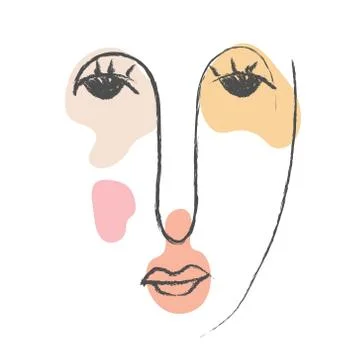 Hand-drawn abstract portrait. Vector illustration with a simple composition f Stock Illustration