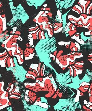 Hand drawn abstract psychedelic seamless pattern with grunge spots Illustrazione stock