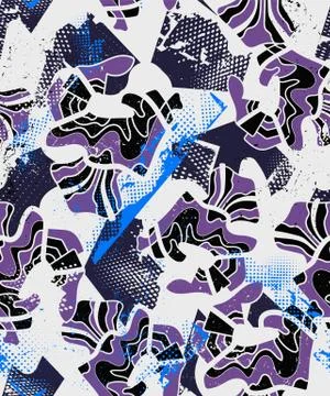 Hand drawn abstract psychedelic seamless pattern with grunge spots Stock Illustration