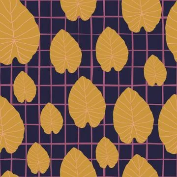 Hand drawn abstract random leaf foliage seamless pattern. Doodle orange eleme Stock Illustration