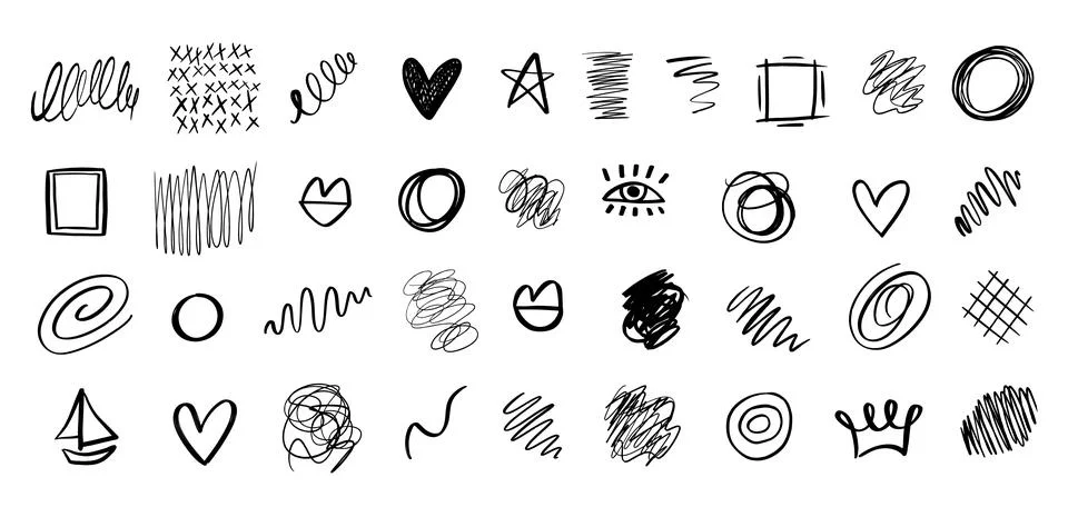 Hand drawn abstract scribble doodles elements set Stock Illustration