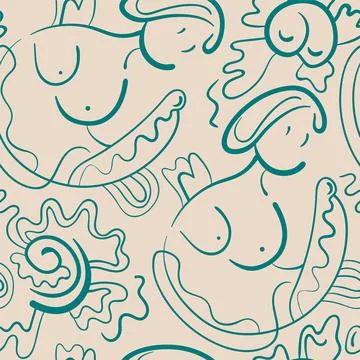 Hand drawn abstract seamless artwork with female decorative  pattern  Stock Illustration