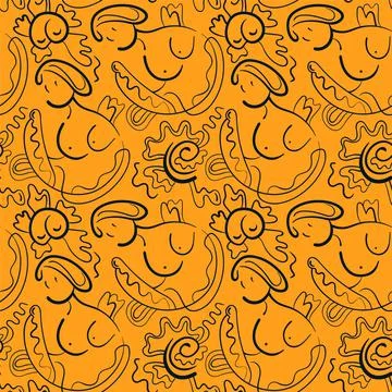 Hand drawn abstract seamless artwork with female decorative  pattern  Stock-Illustration