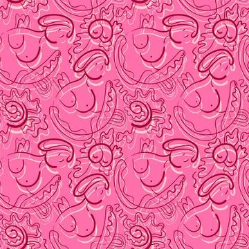 Hand drawn abstract seamless artwork with female decorative  pattern  Stock-Illustration