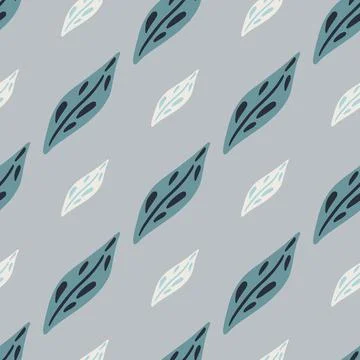 Hand drawn abstract seamless pattern with leaves elements. Blue background. D Stock Illustration