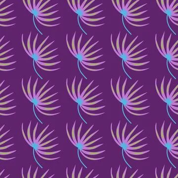 Hand drawn abstract seamless pattern with botanic leaf silhouettes. Purple br Illustrazione stock